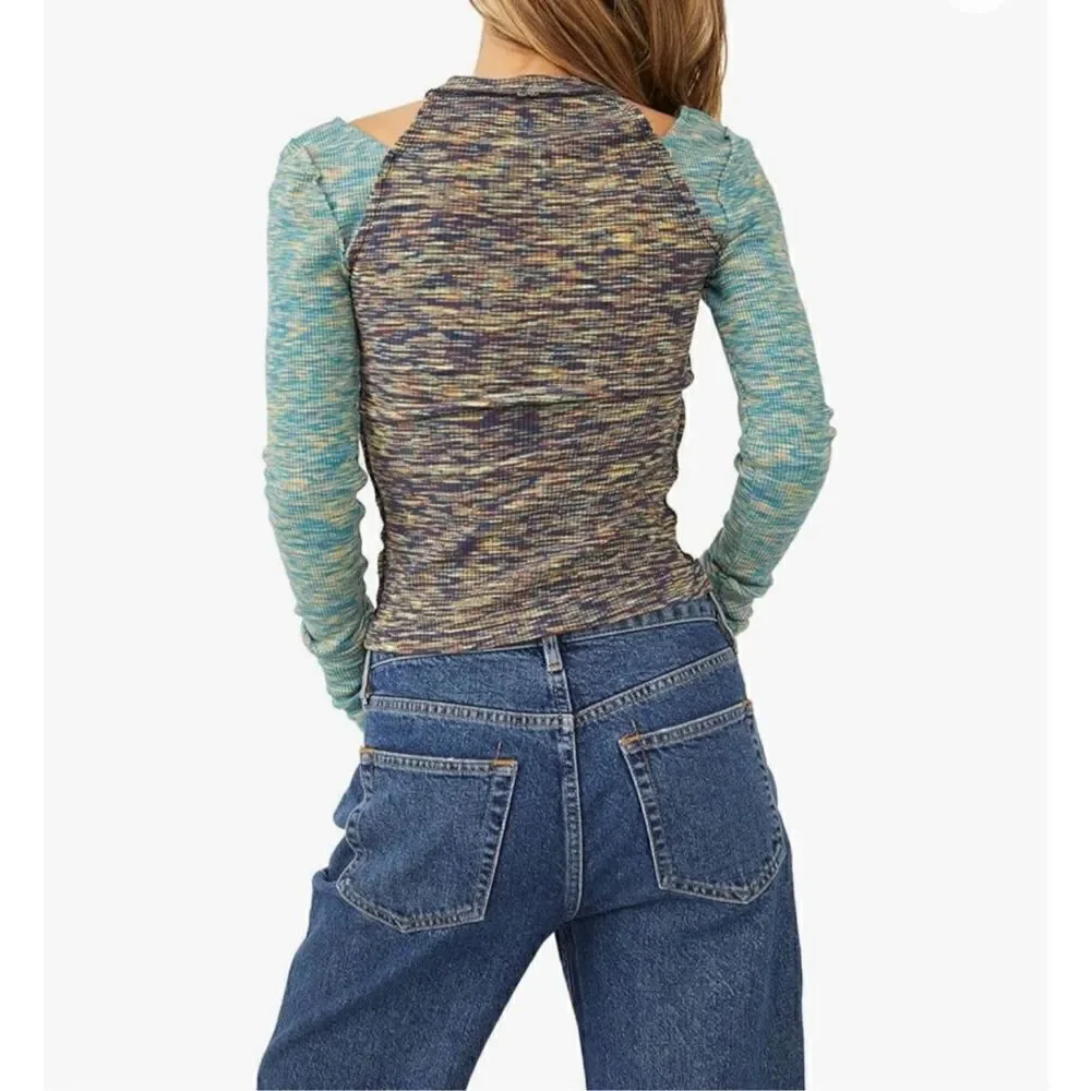 Free People section dyed long sleeve cutout t-shirt in blue XS